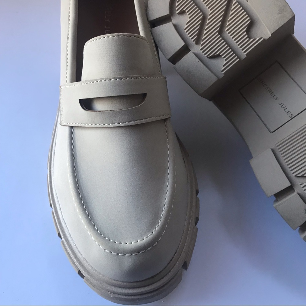 Women’s Sz 8 Sincerely Jules Dylan Chunky Cork Loafers Sand/Neutral | Vegan